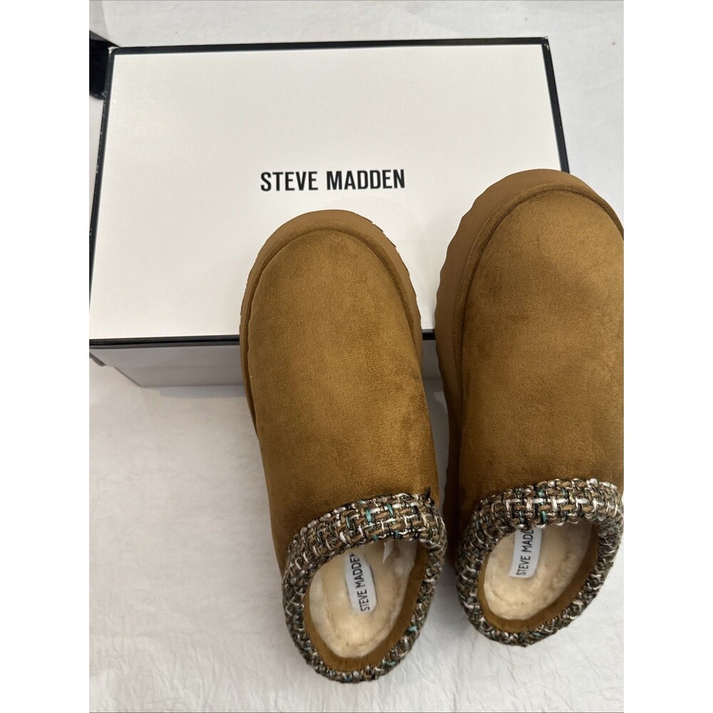 NEW Steve Madden Selden Slip-On Mule Womens 9.5 Chestnut Suede Faux Fur Platform - Picture 4 of 6